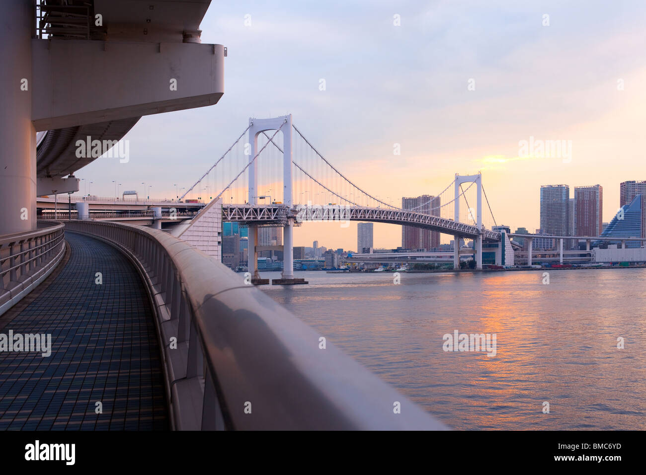 Footpath on Rainbow Bridge, Odaiba, Tokyo, Kanto Region, Honshu, Japan Stock Photo