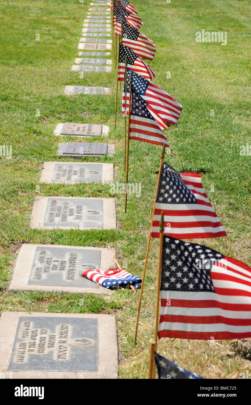Military veterans who have passed away were honored at Memorial Day Services at South Lawn Cemetery, Tucson, Arizona, USA. Stock Photo
