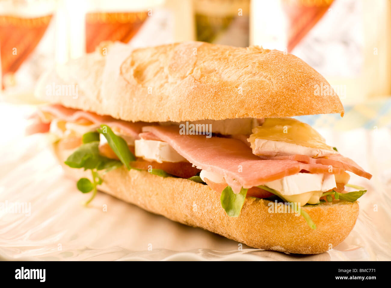 Sandwich with ham, tomato, and camembert Cheese Stock Photo Alamy