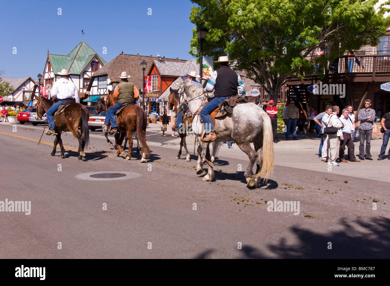 Cowboys riding, Solvang, California, USA Stock Photo Alamy