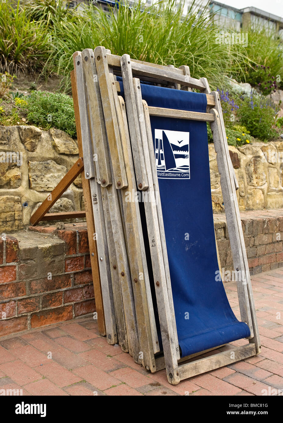 Deck chairs at Eastbourne Seafront Stock Photo Alamy