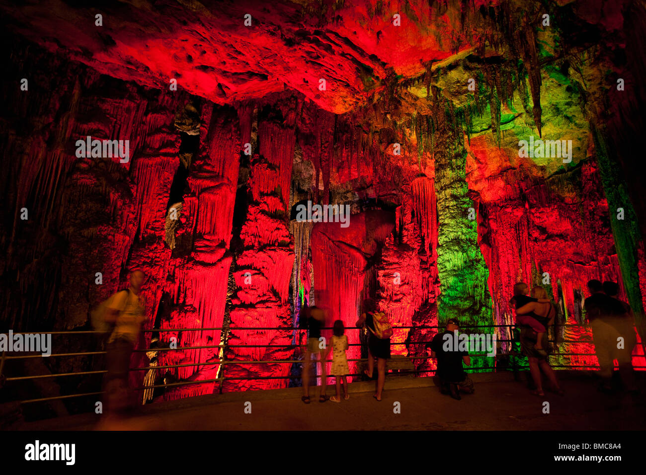 Arta Caves interior floodlit Canyamel Majorca Mallorca Spain Europe EU Stock Photo