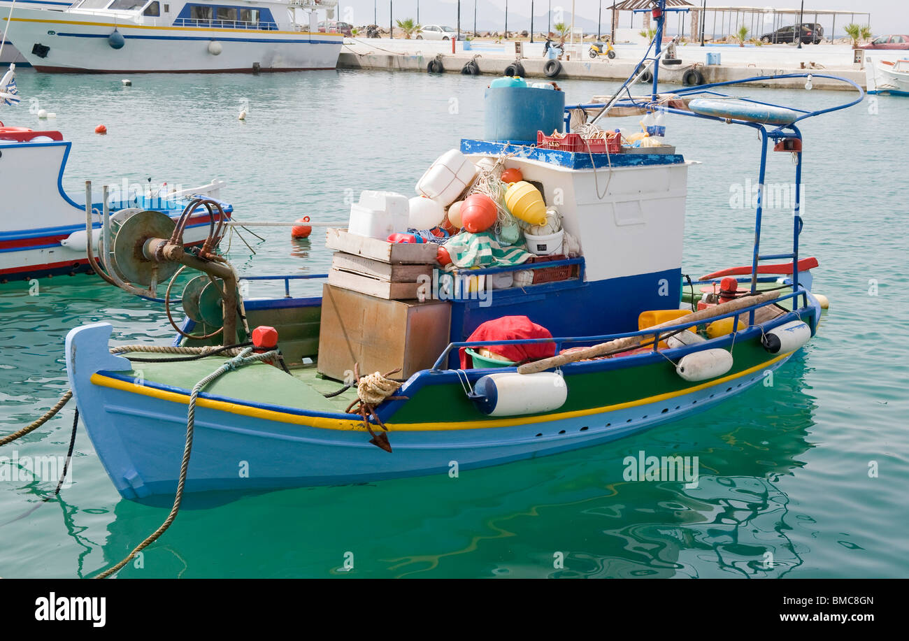 Greek fishing boat, Kardamena harbor, Kos Greece Stock Photo