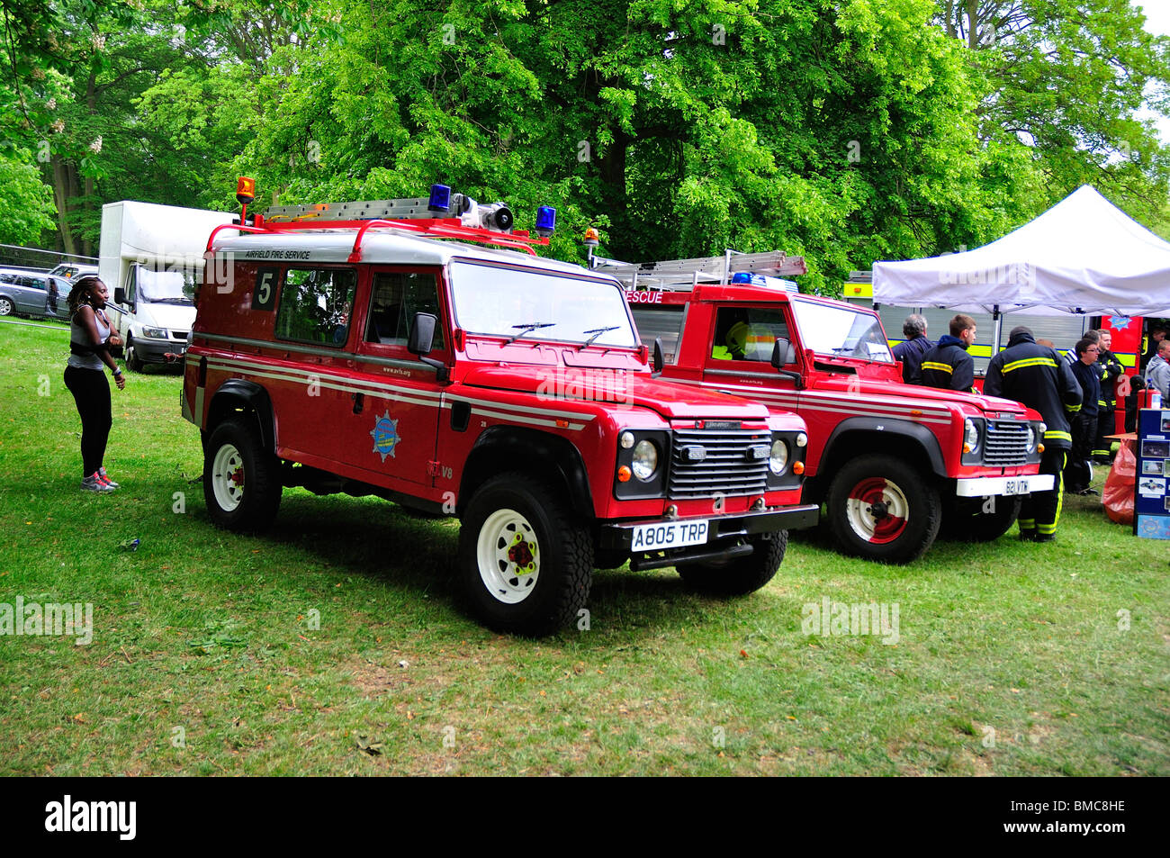 Luton Fire Brigade Land Rovers at Luton Carnival Stock Photo