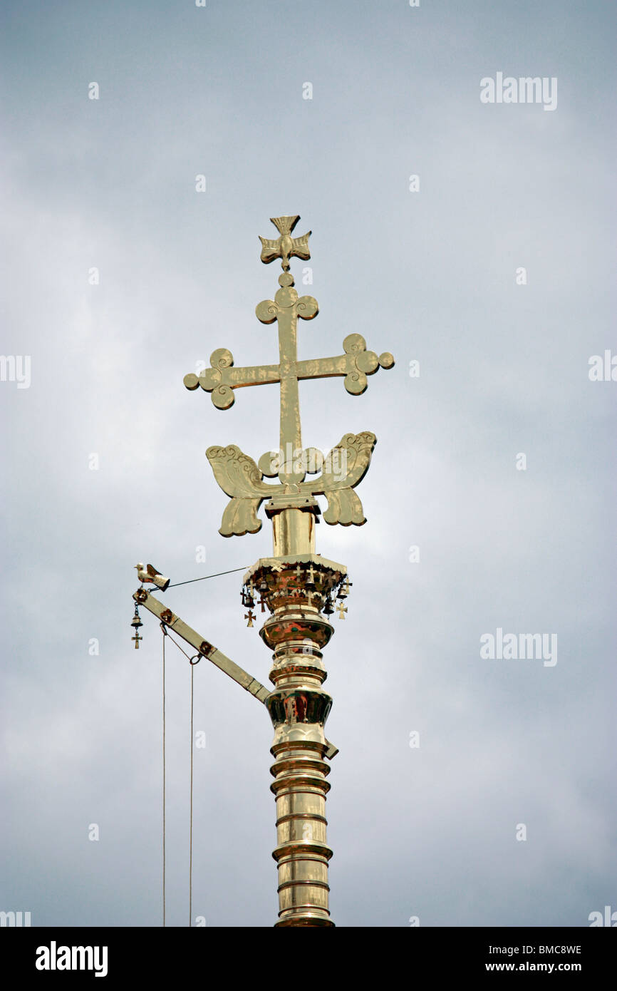 Cross pillar of Christian church Stock Photo