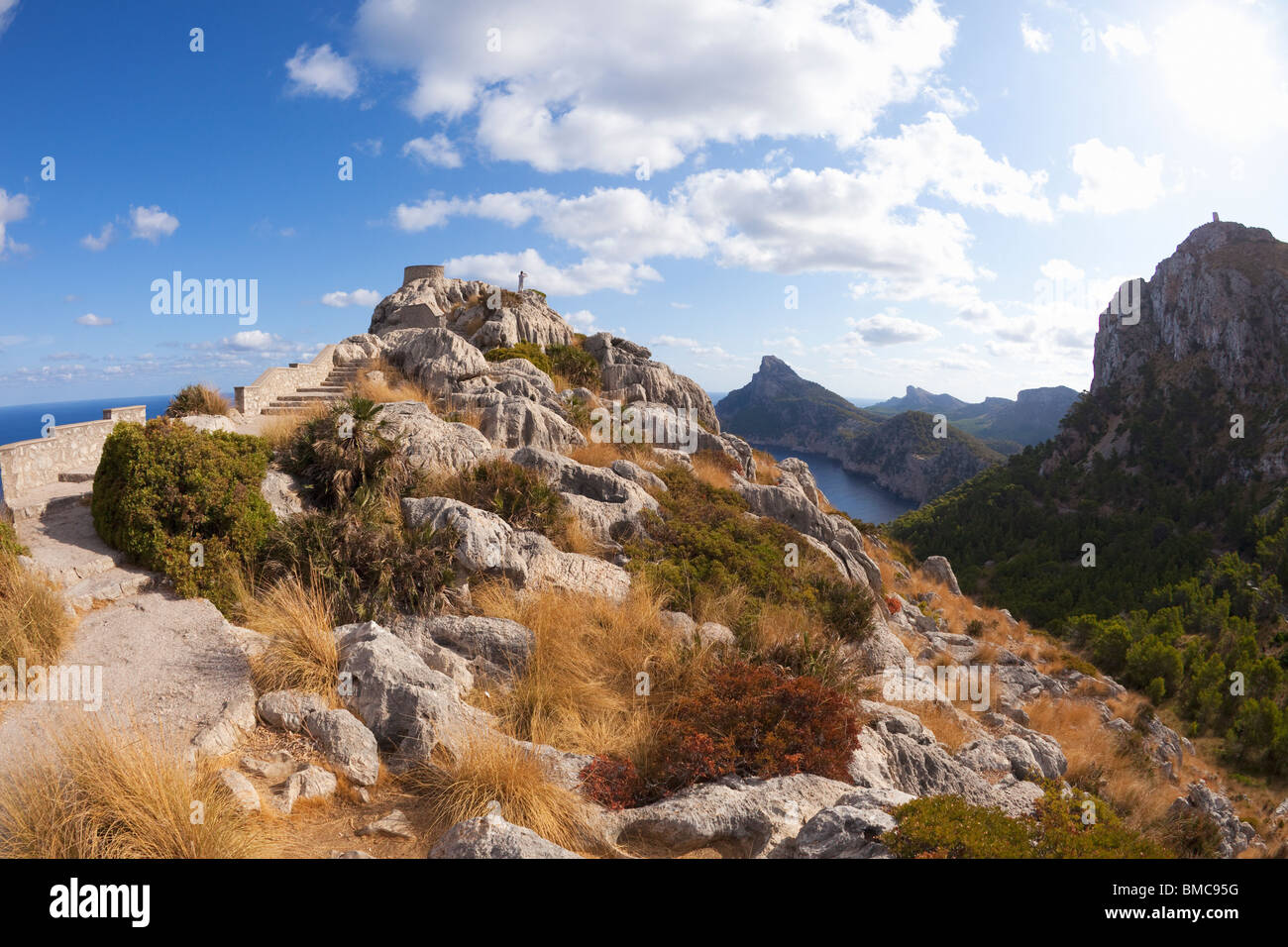 Formentor peninsula north eastern majorca from Mirador des Colomer Mallorca Spain Europe Stock Photo