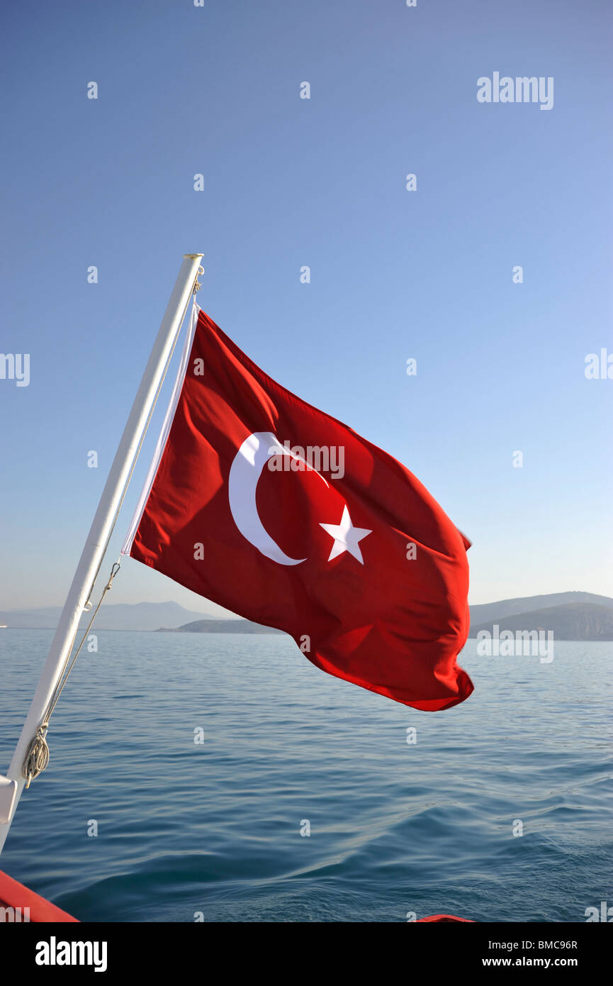 Turkish flag on a ferry. Stock Photo