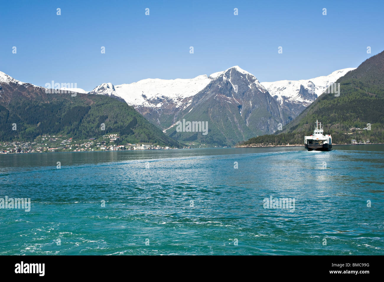A Passenger Car Ferry Transport Vessel Going to Dragsvik on Sognefjord