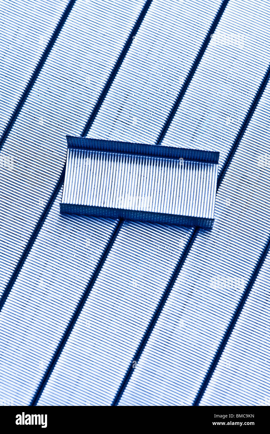 extreme closeup of group of staples Stock Photo