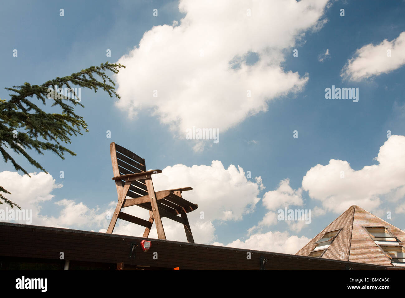 A large chair on the roof of Hayes Garden World in Ambleside, Lake
