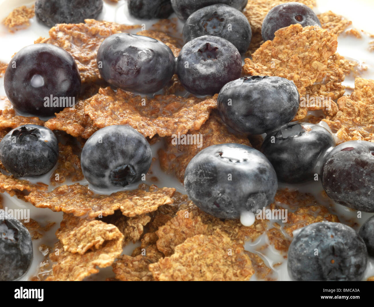 Bran Flakes with Blueberries Stock Photo