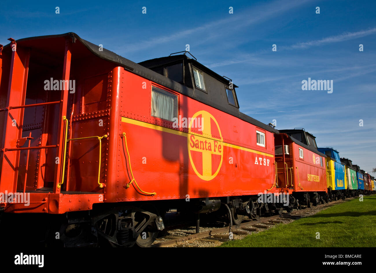 Close up colorful red restored antique freight train caboose motel in Stock Photo 29775410 Alamy