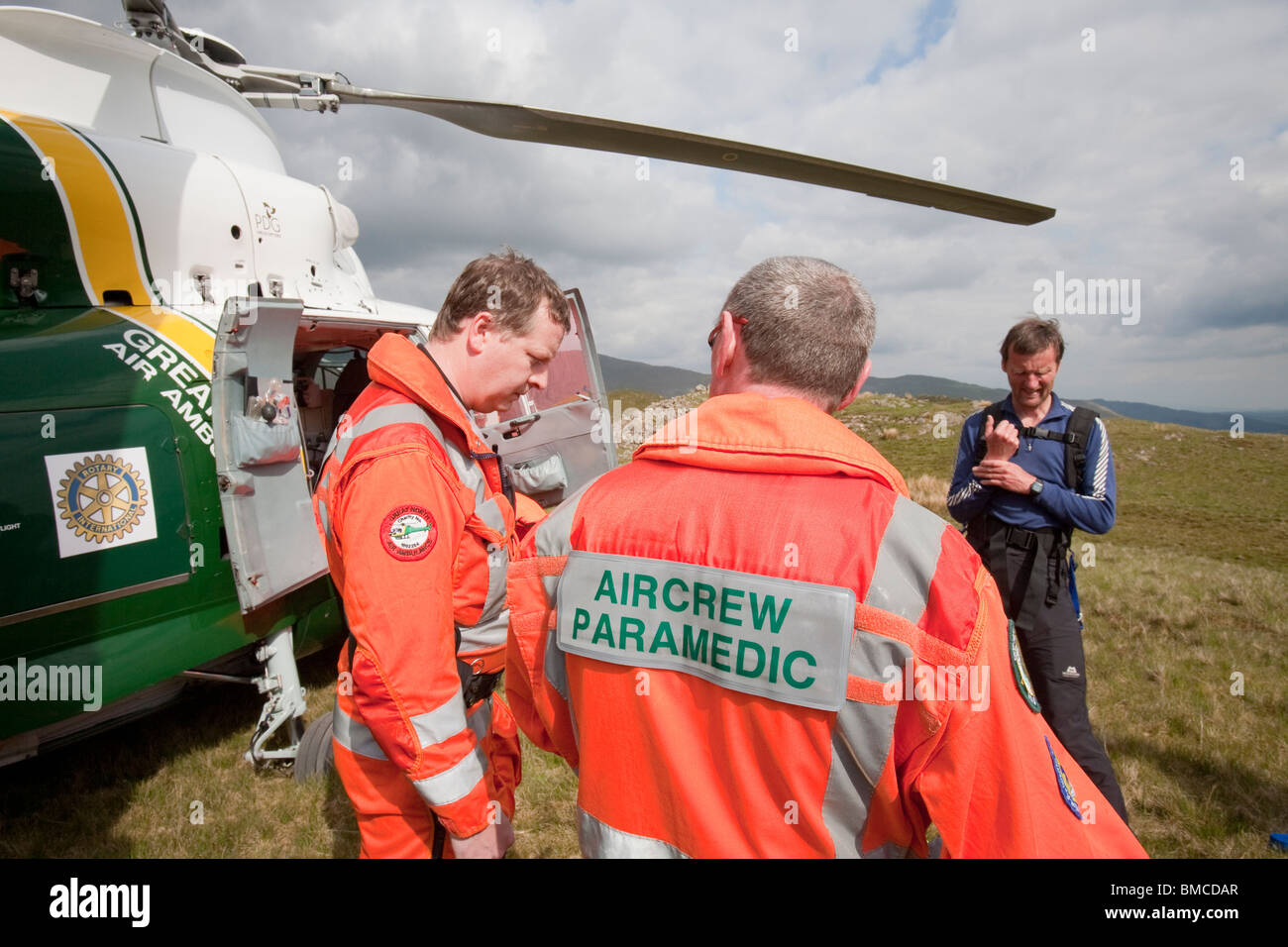 A great north air ambulance above Grasmere, Lake District, UK. Stock Photo