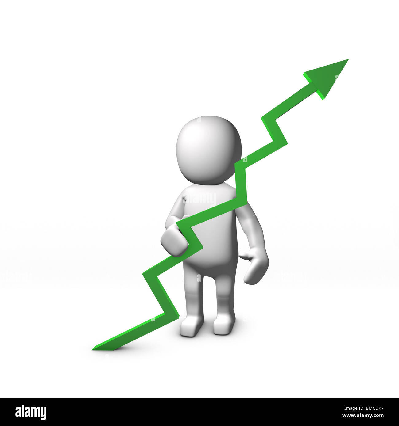 3D Man holding green arrow chart going up Stock Photo - Alamy