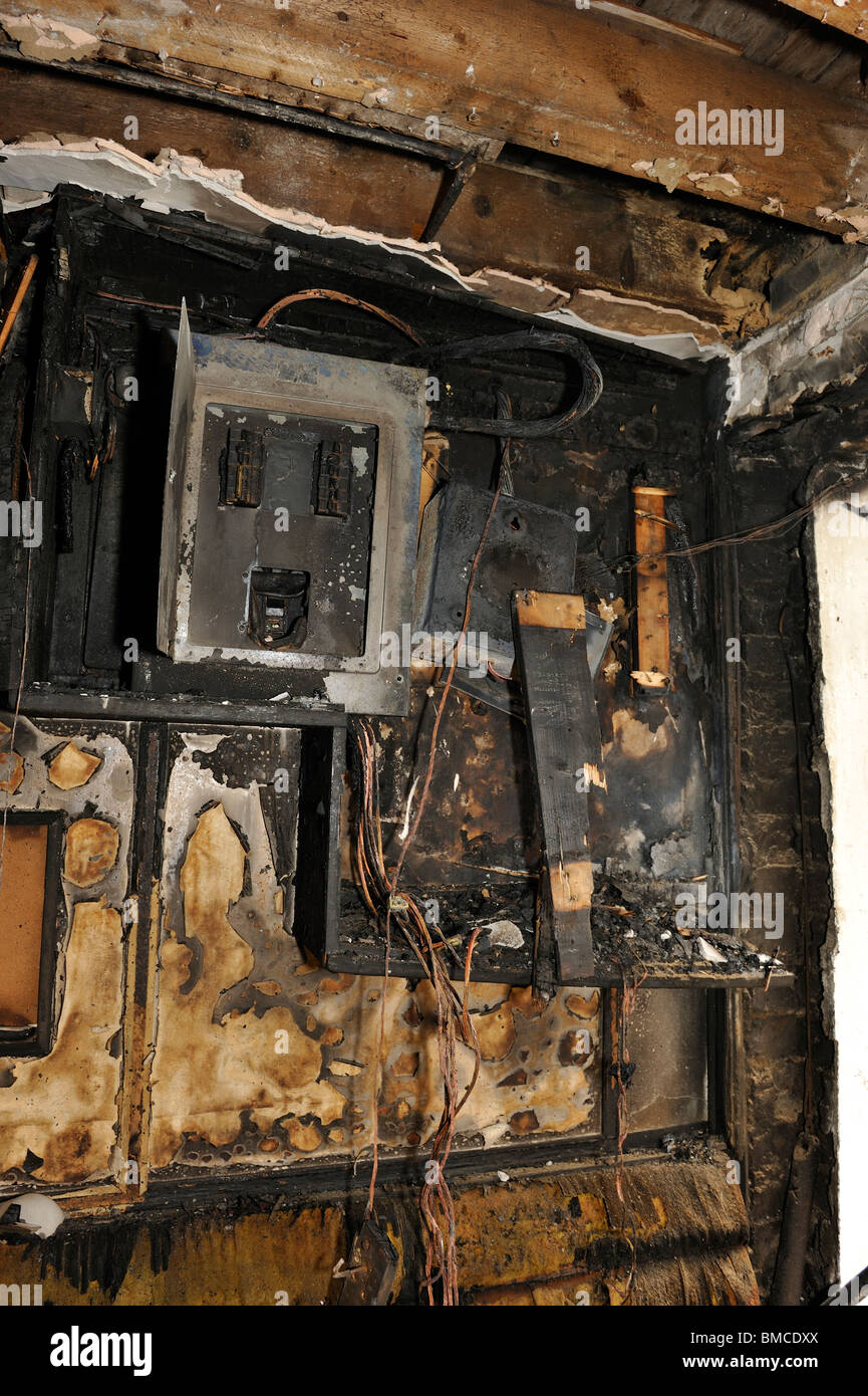 Electrical distribution board burnt out fire Stock Photo Alamy