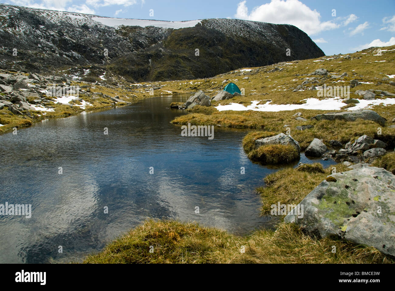 Wild Camping By A Mountain Tarn Below Beinn Dearg Inverlael Forest East Of Ullapool Highland Region Scotland Uk Stock Photo Alamy