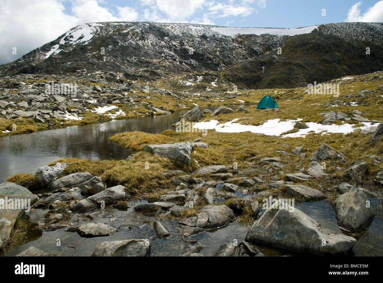 Wild Camping By A Mountain Tarn Below Beinn Dearg Inverlael Forest East Of Ullapool Highland Region Scotland Uk Stock Photo Alamy