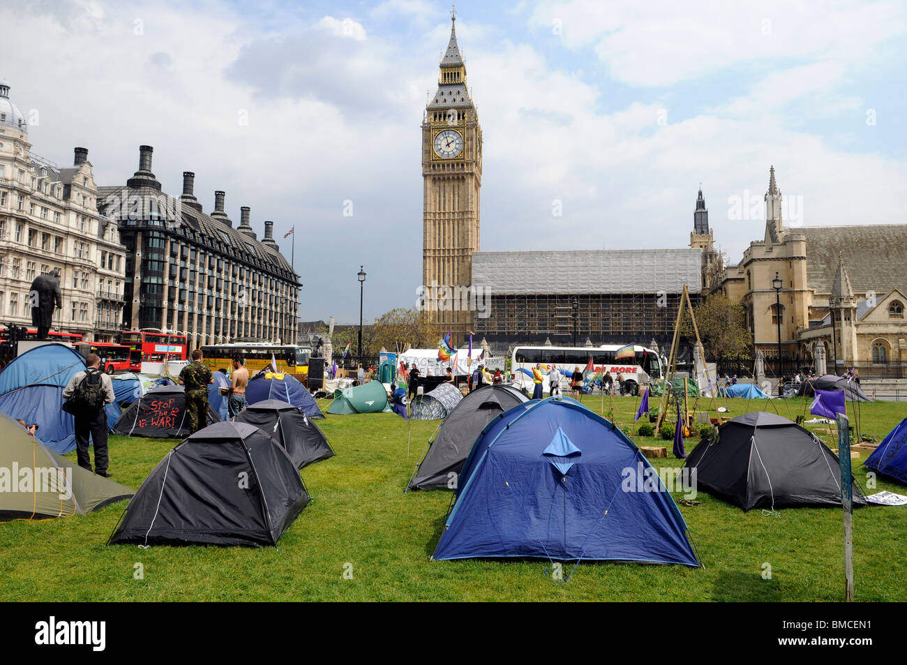 Campaigners have set up camp of Parliament Square, London Stock Photo