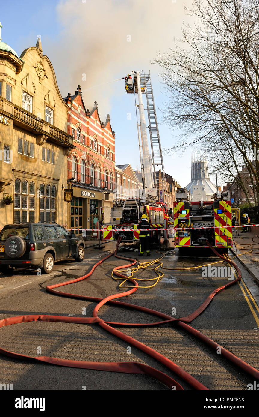 Fire engines at nightclub fire in city centre UK Stock Photo - Alamy