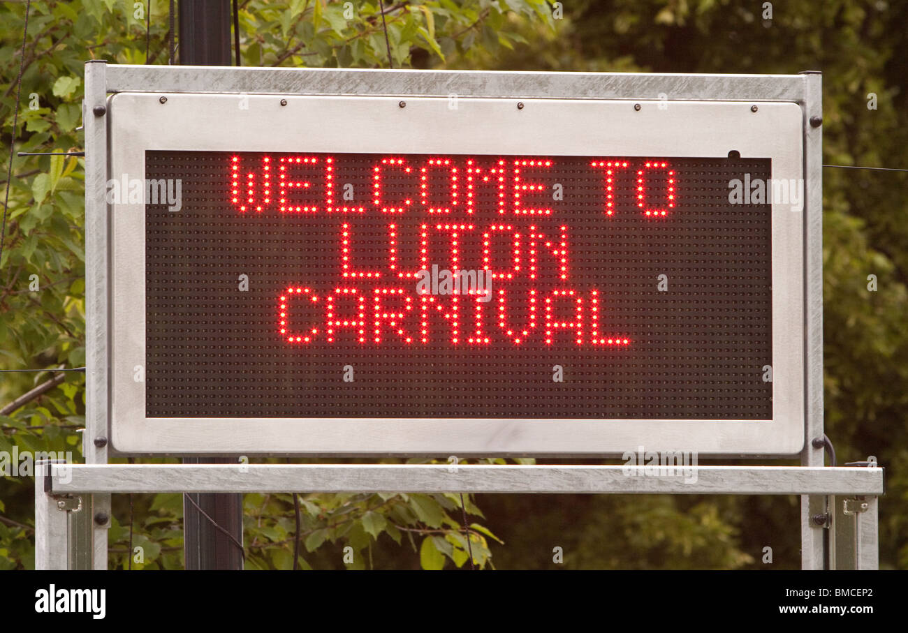 Electronic sign at the Luton Carnival Stock Photo