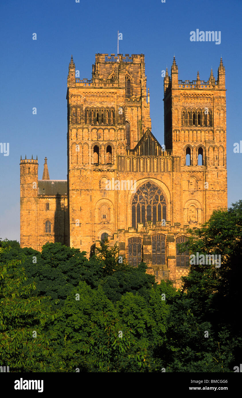 Durham cathedral low evening light blue sky Durham 'County Durham' England UK GB EU Europe Stock Photo