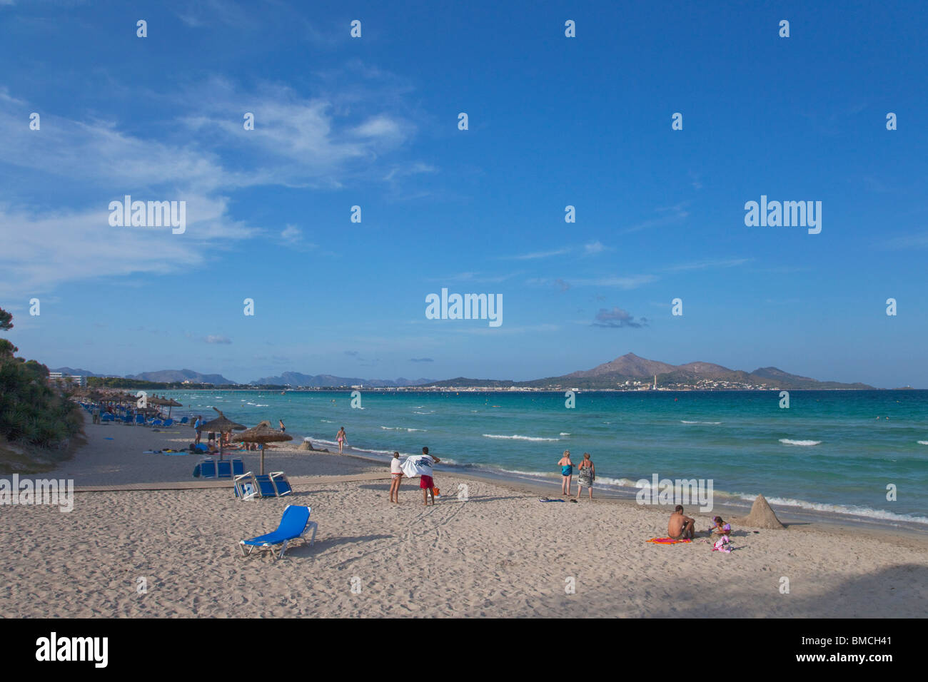 Playa de Muro beach in late summer sun Alcudia Bay Majorca Mallorca Spain Europe EU Stock Photo