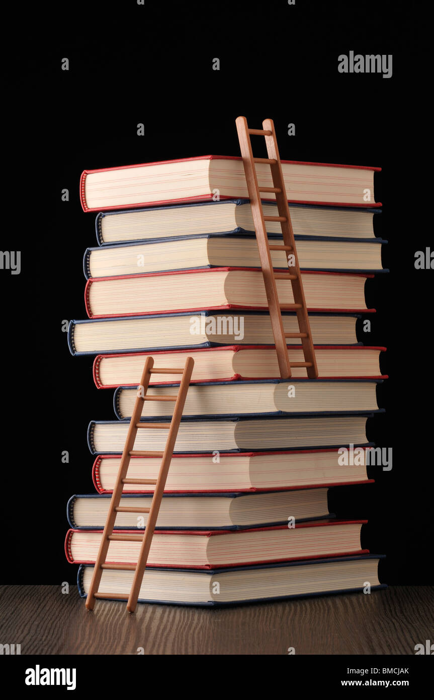 Ladders and Stack of Books Stock Photo Alamy