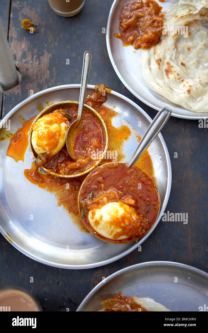 Hard Boiled Eggs With Masala and Paratha Bread, Kochi, Kerala, India