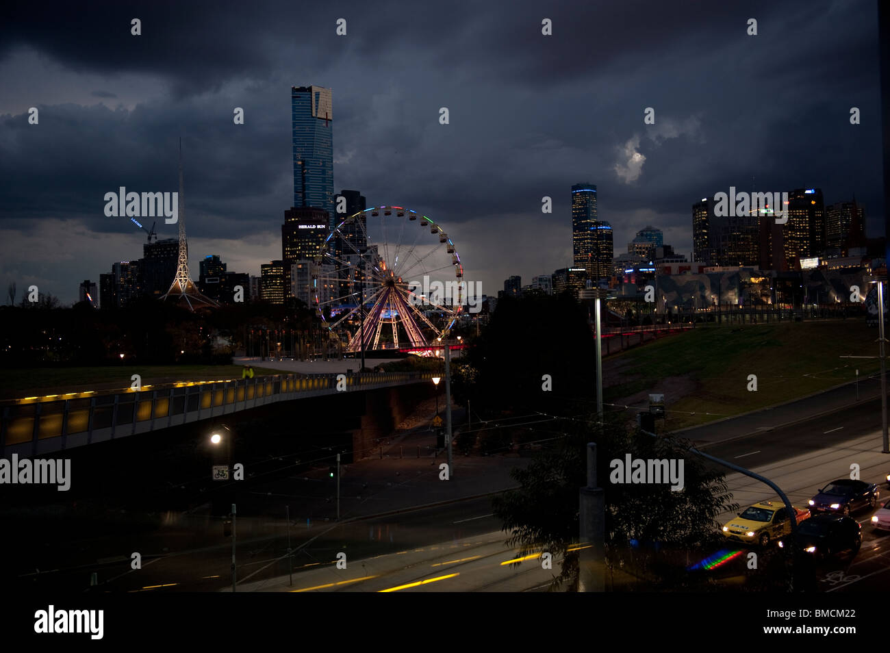 Melbourne City On A Dark And Gloomy Night Stock Photo Alamy