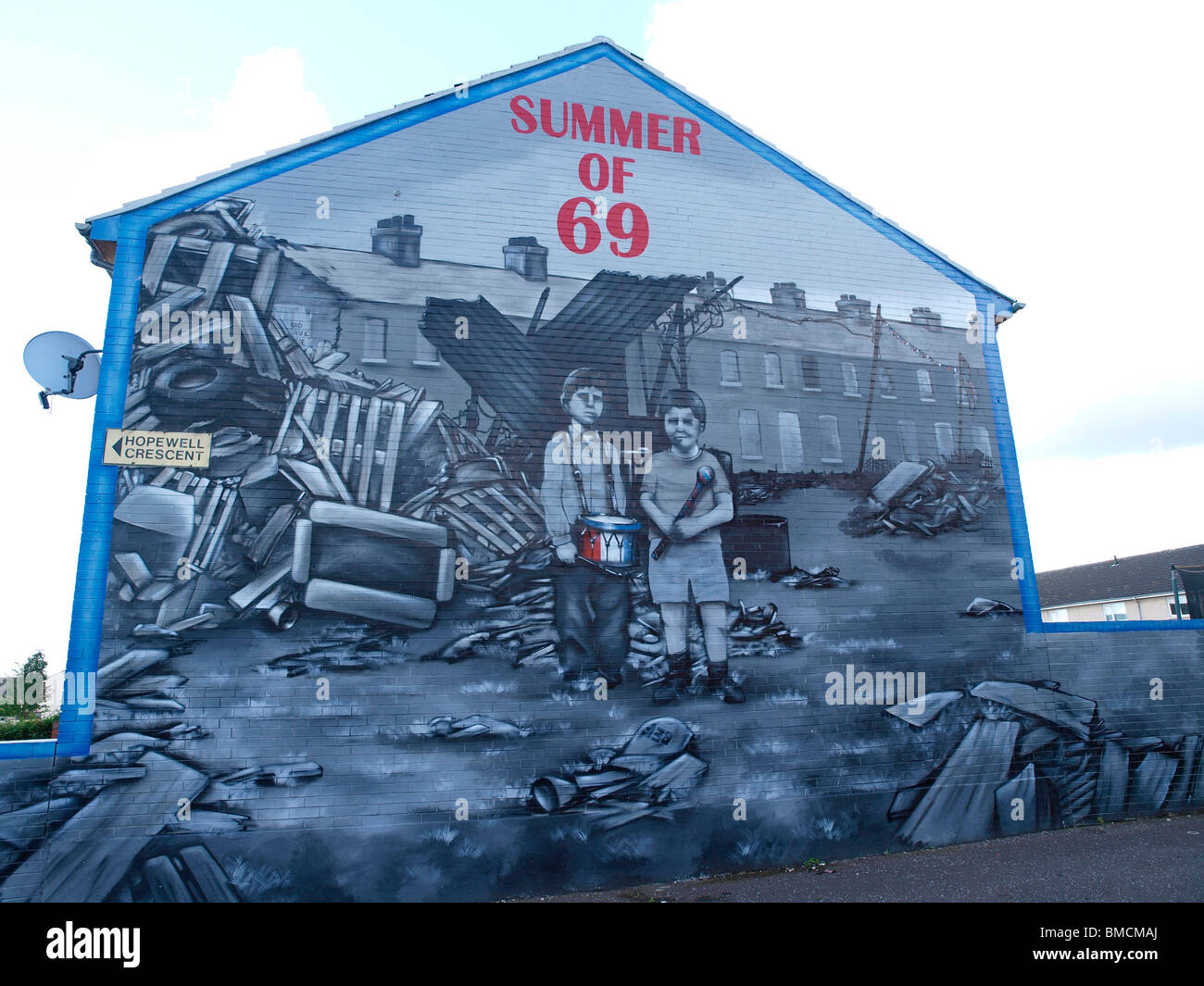 Loyalist mural Hopewell Avenue in the Loyalist Shankill Road area portraying protestants as victims. Stock Photo
