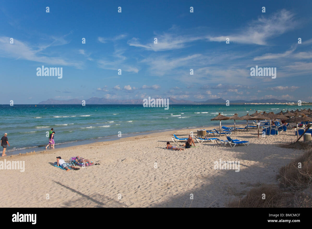 Playa de Muro beach in late summer sun Alcudia Bay Majorca Mallorca Spain Europe EU Stock Photo