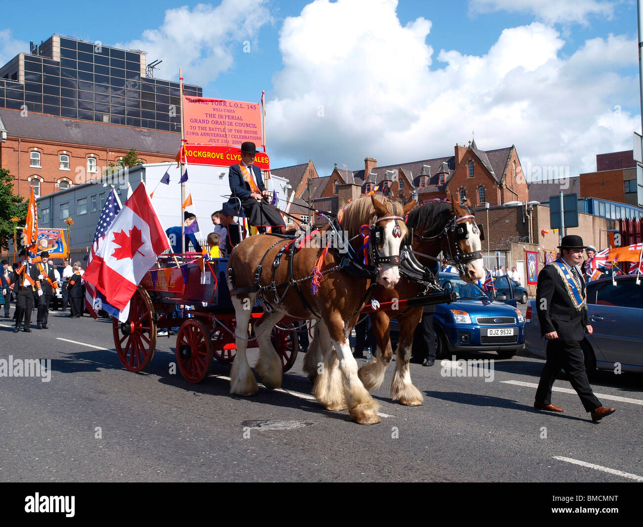 Orangefest, 12th July 2009 Orange parade through the center of Belfast. Just one of the many parades in Northern Ireland. Stock Photo