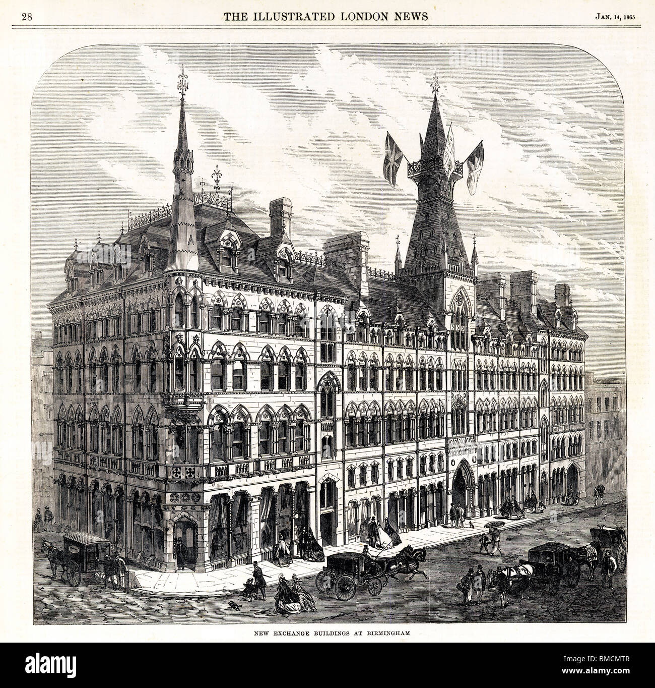 New Exchange Building, Birmingham, 1865, opened by John Bright in January for the merchants of the fast growing English city Stock Photo