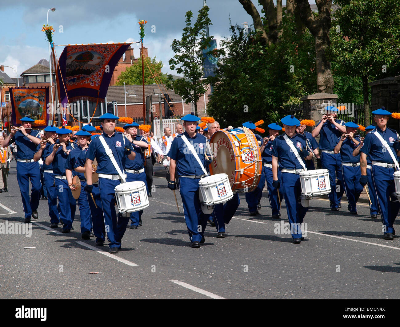 Orangefest, 12th July 2009 Orange parade through the center of Belfast. Just one of the many parades in Northern Ireland. Stock Photo