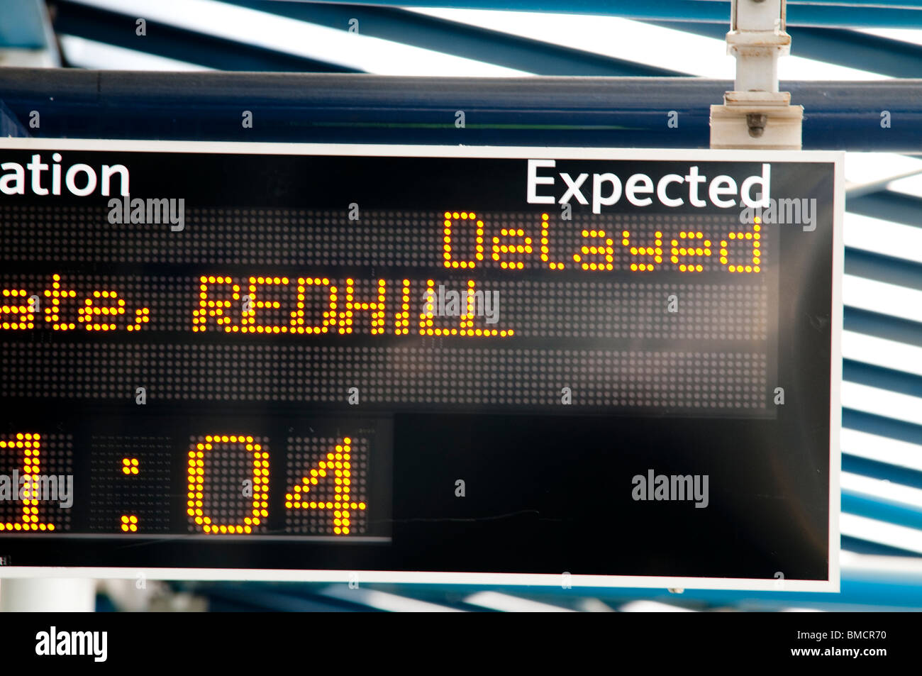 delayed-sign-at-a-train-station-stock-photo-alamy