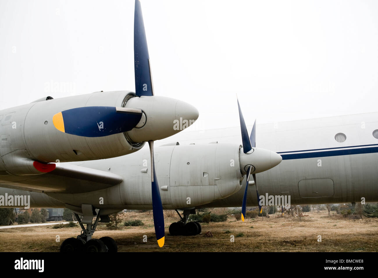 Vintage turboprop airplane parked at museum Stock Photo - Alamy