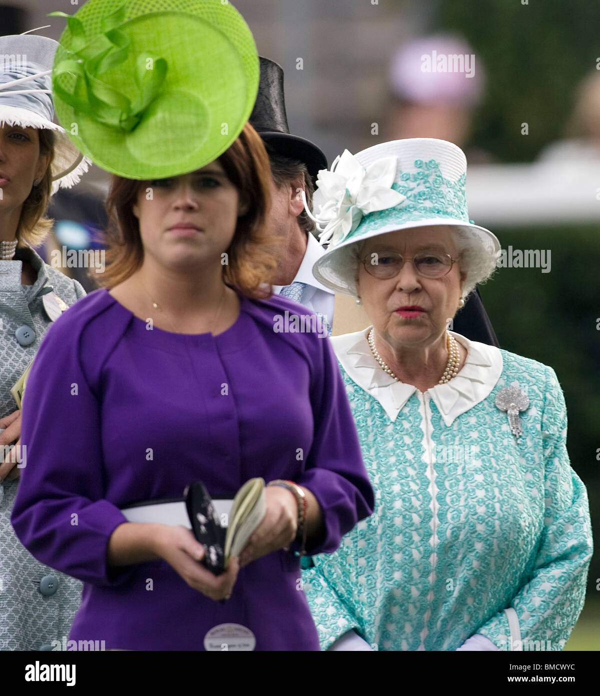 Britain's Queen Elizabeth II with granddaughter Princess Eugenie at Royal Ascot horse race meeting in 2009 Stock Photo