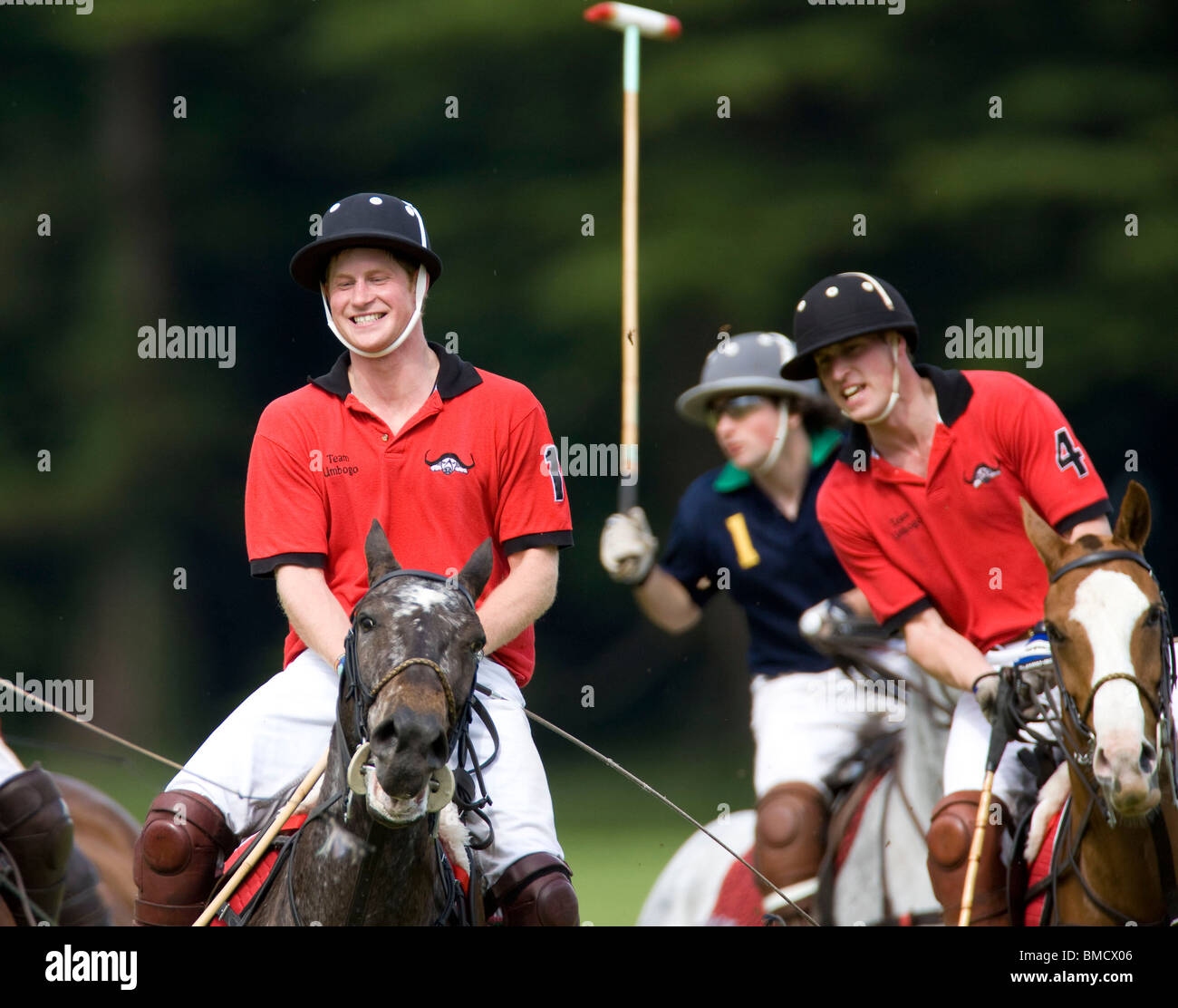 Britain's Prince's William (No 4) and Harry (No 1) playing polo at Cirencester for the Dorchester Cup in 2009 Stock Photo