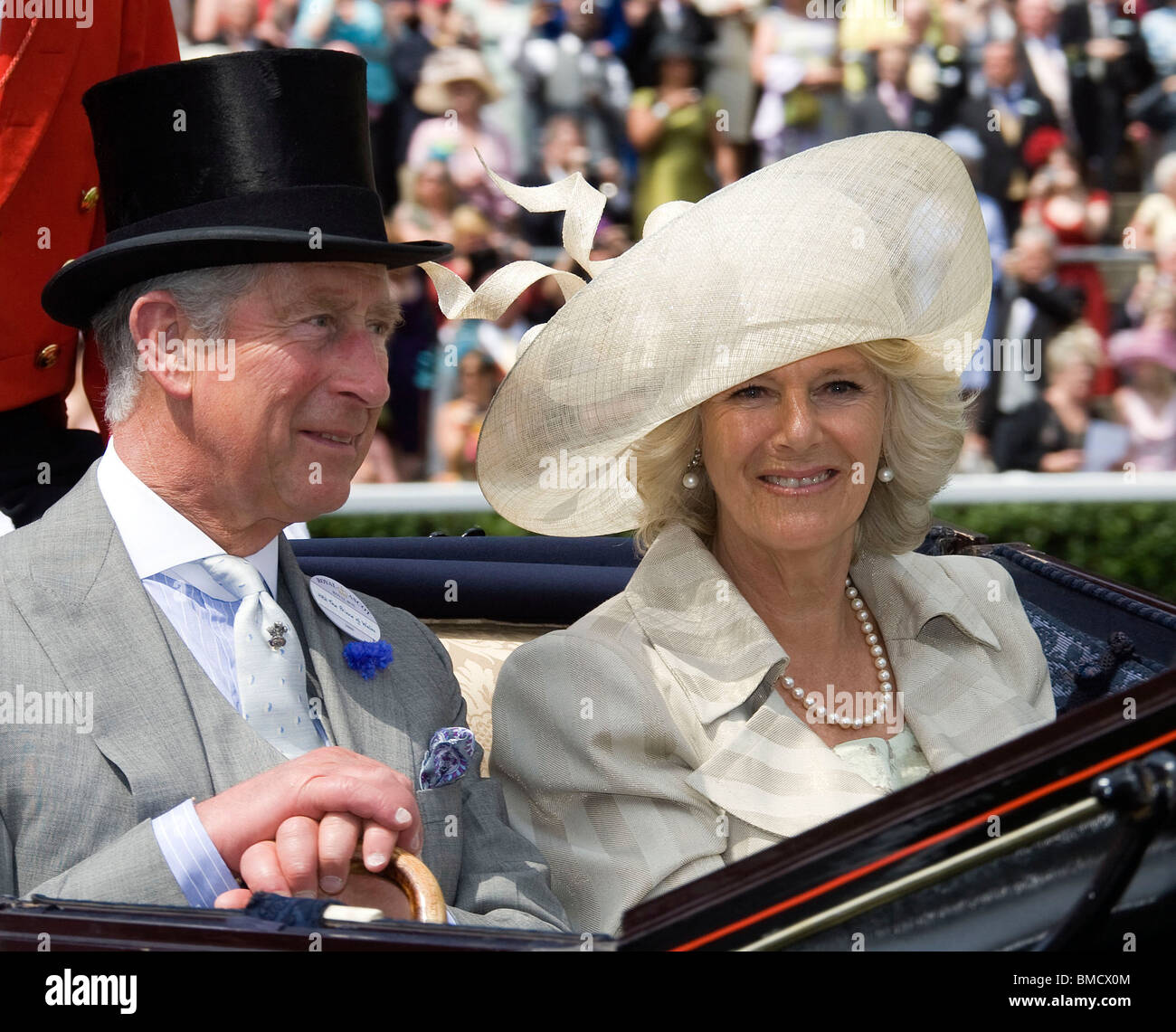 Britain's Prince Charles and Camilla Duchess of Cornwall arrive in a carriage to the Royal Ascot race meeting in 2009 Stock Photo