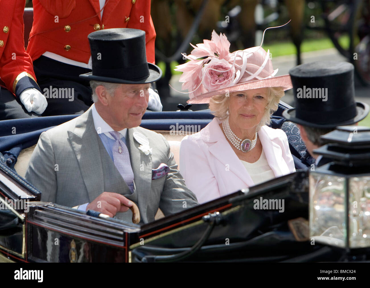 Britain's Prince Charles and Camilla Duchess of Cornwall arrive in a carriage to the Royal Ascot race meeting in 2009 Stock Photo