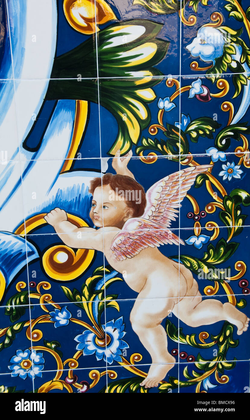 Decorative tiles on exterior of Columbia Restaurant opened in 1905 in Ybor City, Tampa, Florida, USA Stock Photo