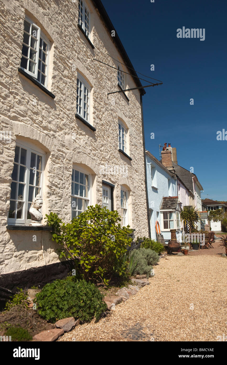 UK, England, Devon, Dittisham, colourfully painted riverside, houses on the Quay Stock Photo