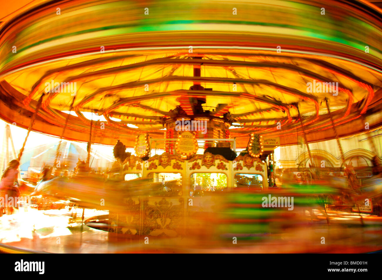 Merry go round with motion blur,Southport,UK Stock Photo