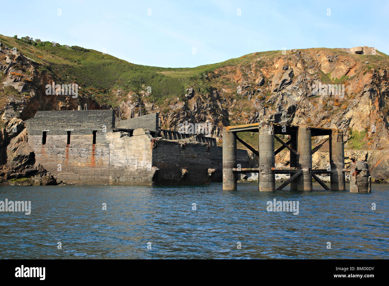 Cachalier pier of the old quarry, Alderney, Channel Islands, United