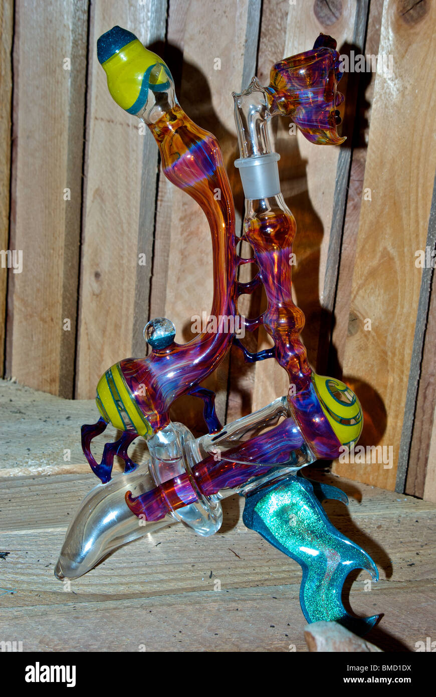 Whimsical blownglass water pipe at Gibson's Glassworks Heriot Bay