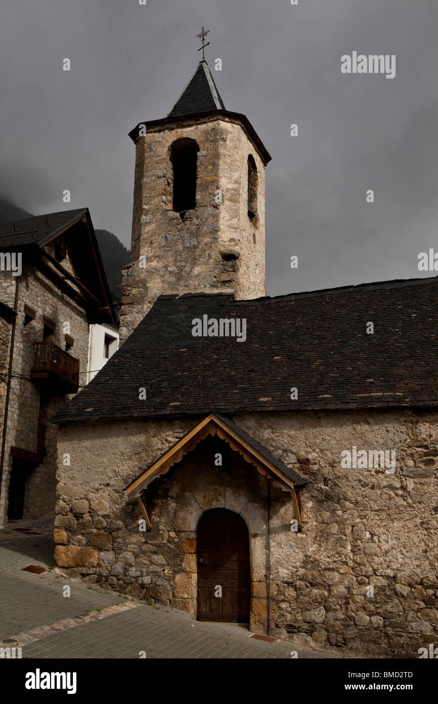 Church, Aneto village, Natural Park of Posets-Maladeta, Huesca, Spain Stock Photo