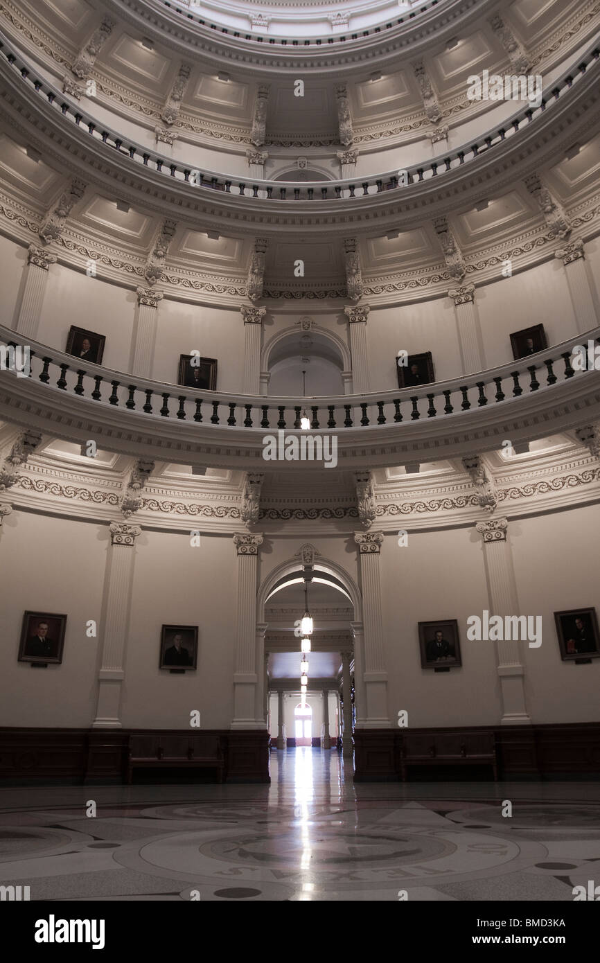 Levels of balconies inside the rotunda at the Texas state capitol building or statehouse in Austin Stock Photo