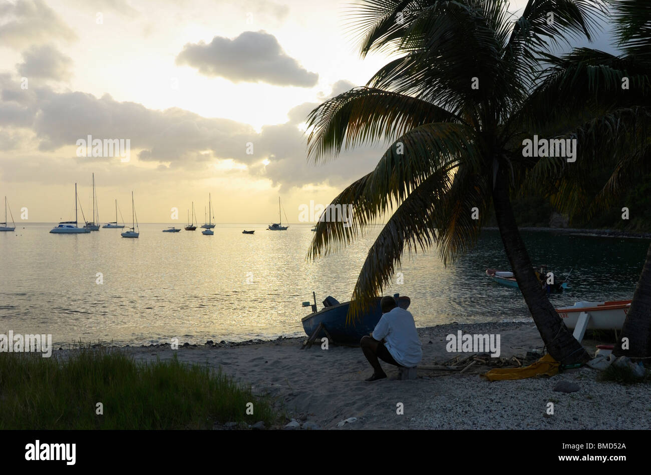 Sunset at the Deshaies Seafront, Guadeloupe FR Stock Photo