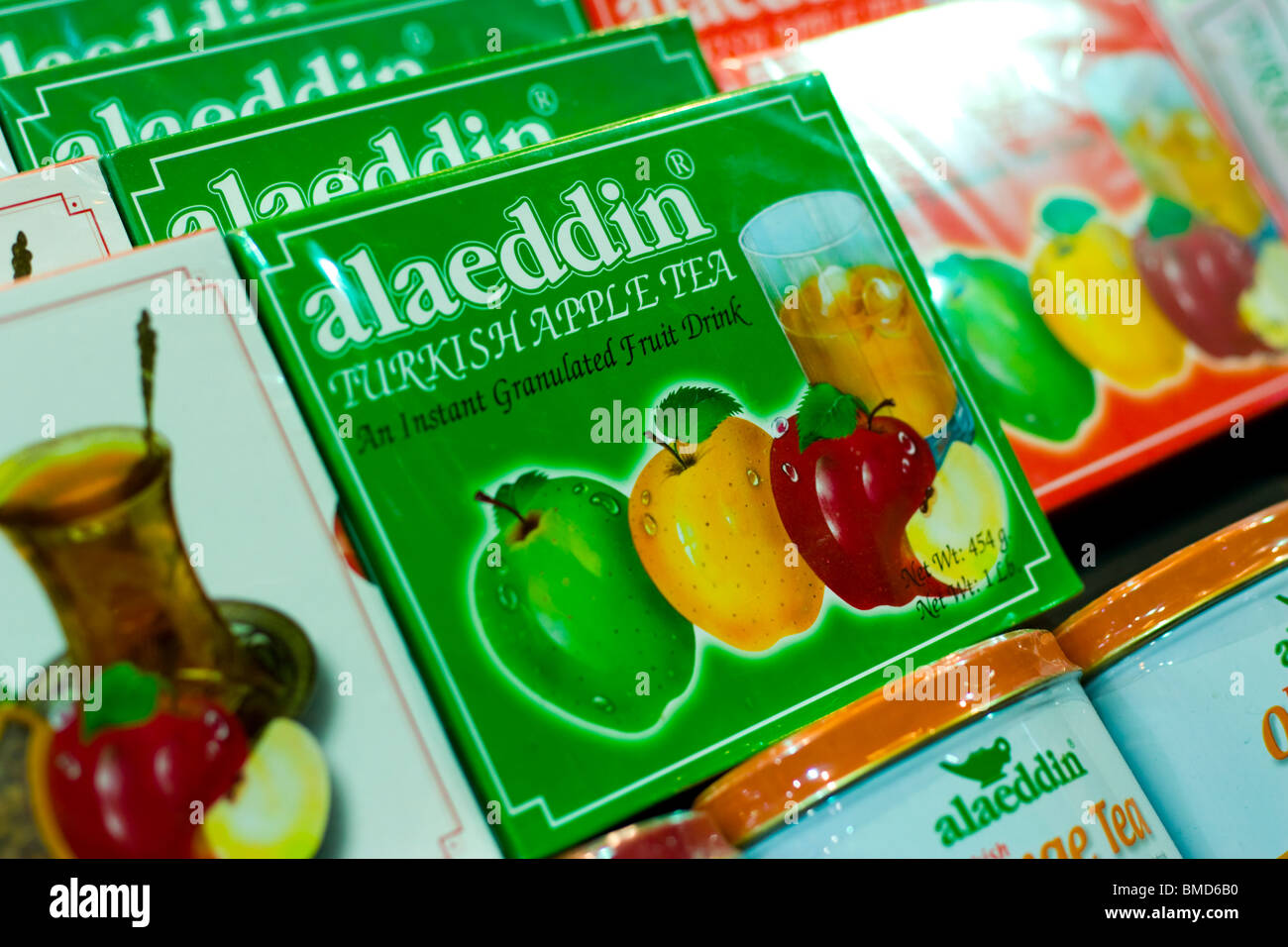 Apple tea for sale at the Egyptian Bazaar in Istanbul Stock Photo