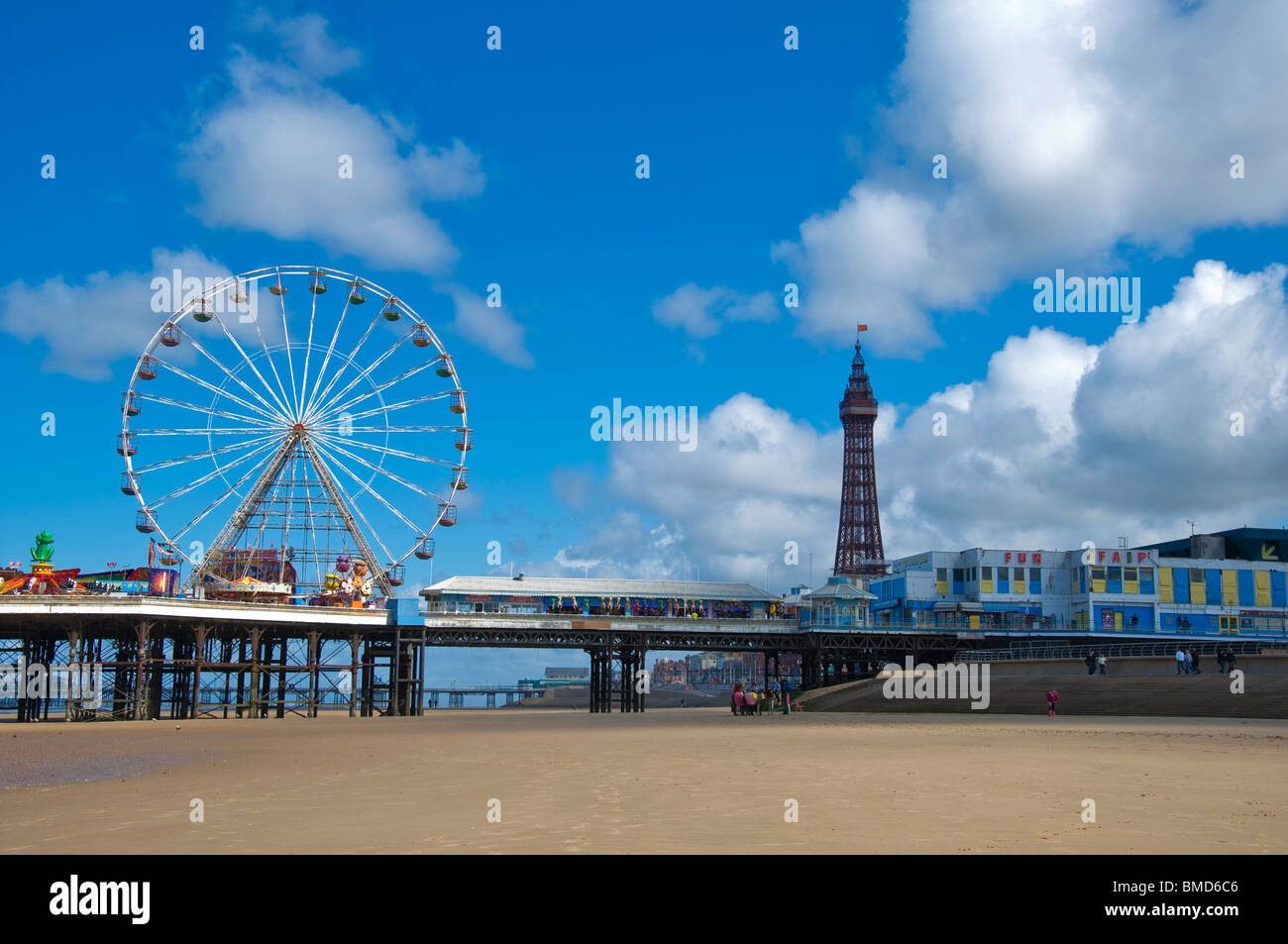Blackpool Tower and Central Pier nice and colorful . Stock Photo